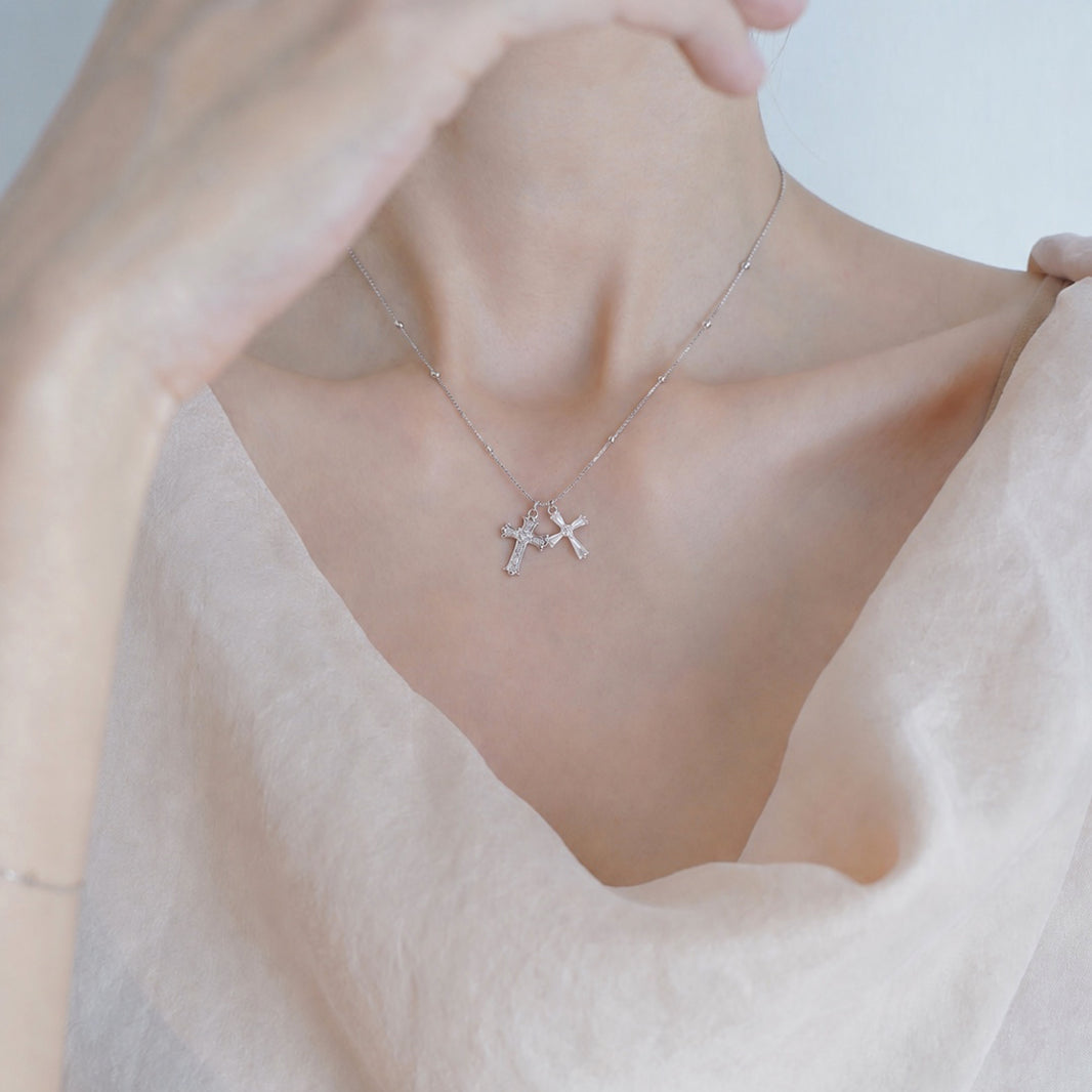 Blessed Double Cross CZ 925 Necklace