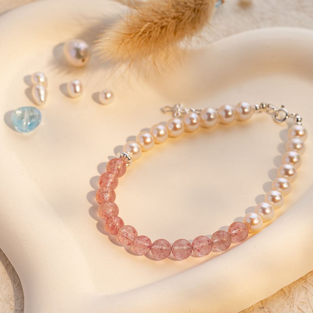 Unfailing Love Pearl Strawberry Quartz Bracelet