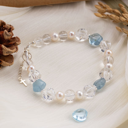Star Light Aquamarine Crystal Pearl Bracelet