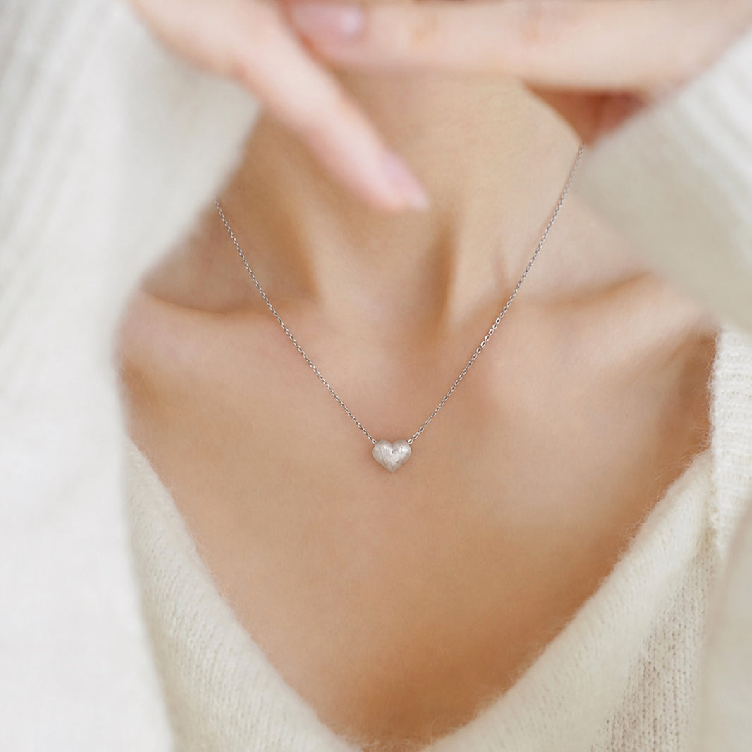 Peace Satin Heart Sterling Necklace