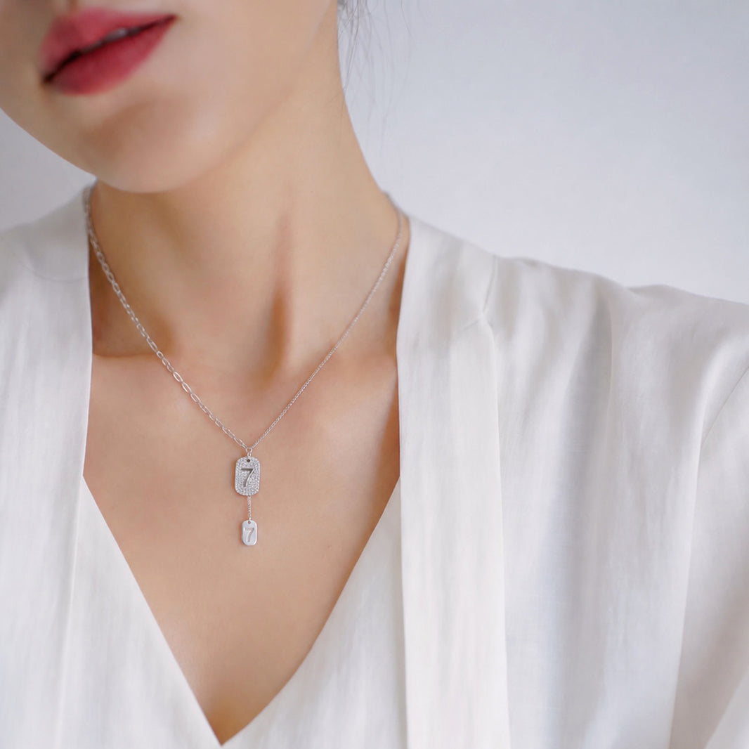 Blessed Lucky 7 Tag CZ 925 Necklace