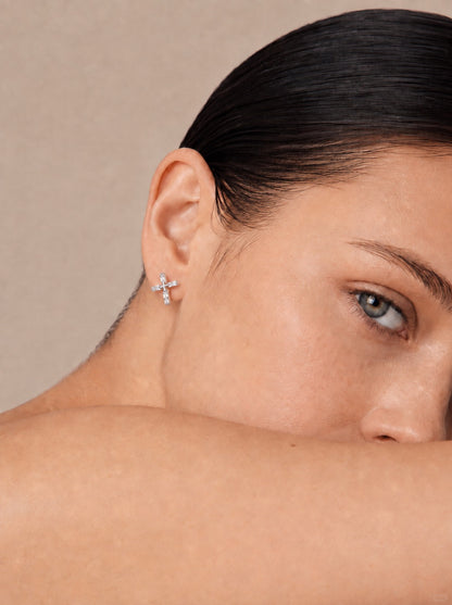 Faithful Baguette CZ 925 Cross Earrings