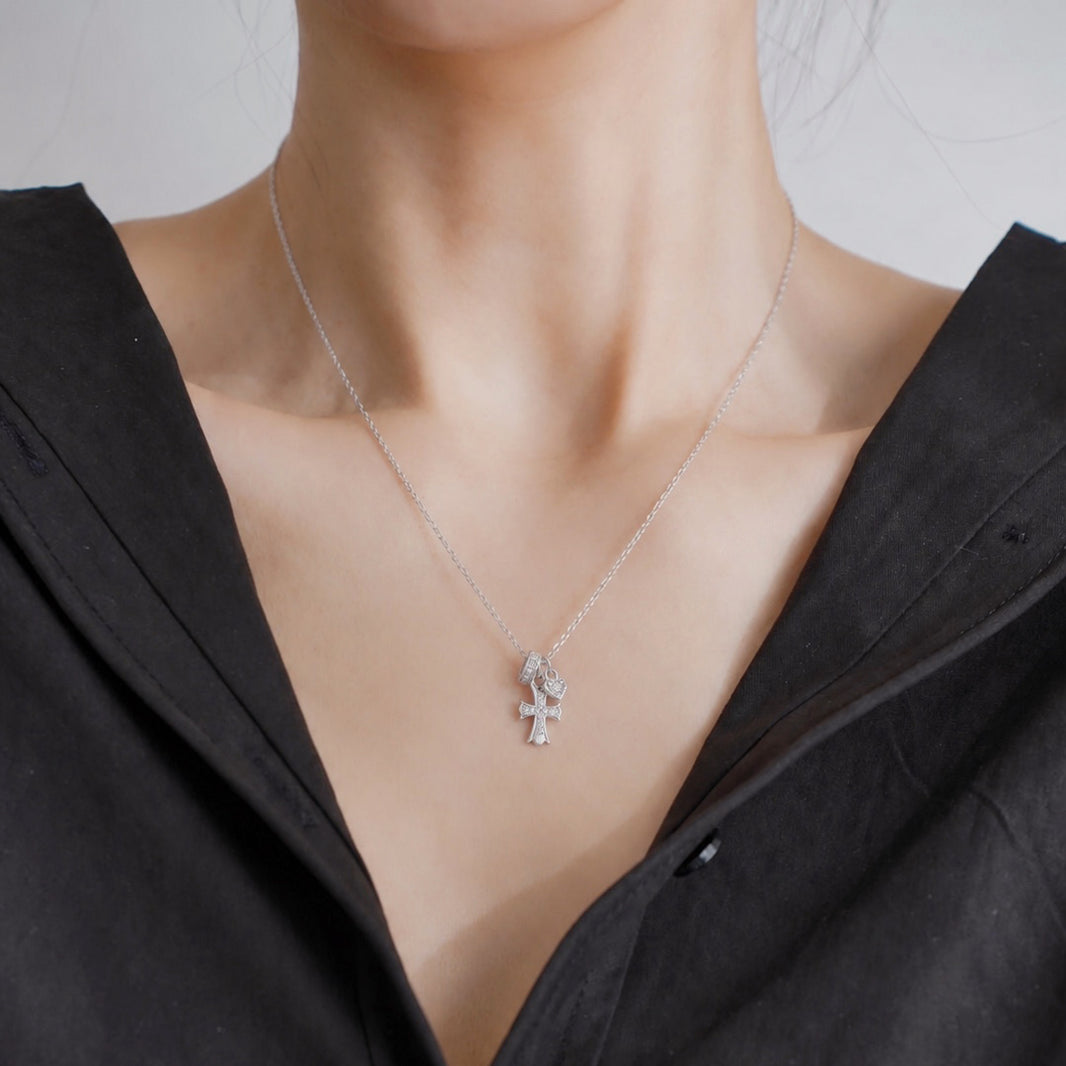Promise Heart Cross Duo CZ 925 Necklace