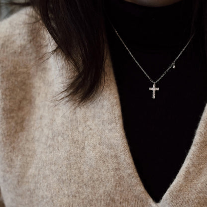 Faith Baguette CZ Silver Cross Necklace