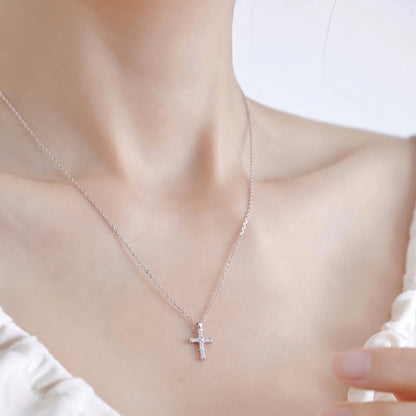 Guardian Sparkle CZ Silver Cross Necklace