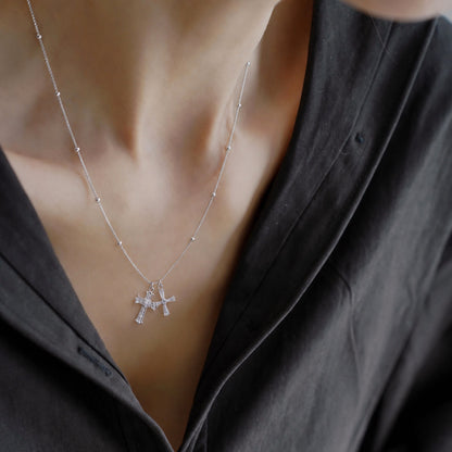 Blessed Double Cross CZ 925 Necklace