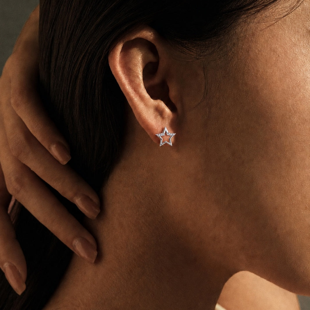 Light Sparkling CZ Star Stud Earrings