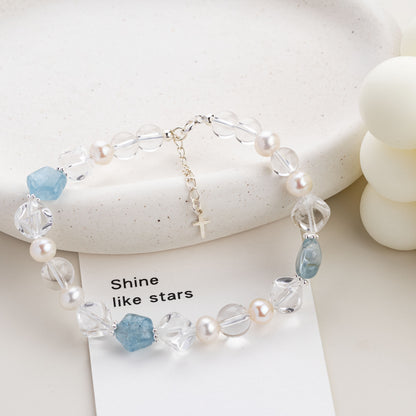 Star Light Aquamarine Crystal Pearl Bracelet