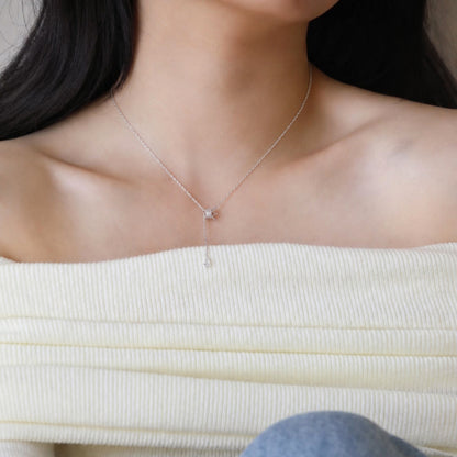 Grace Knot Pear CZ Silver Lariat Necklace