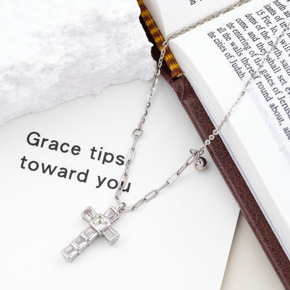 Faith Baguette CZ Silver Cross Necklace
