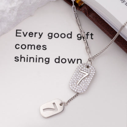 Blessed Lucky 7 Tag CZ 925 Necklace