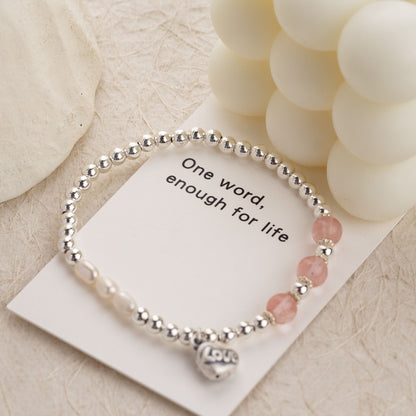 Love Pearl Pink Crystal Silver Bracelet