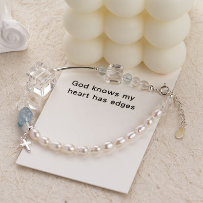 Loved Pearl Crystal Cross Charm Bracelet
