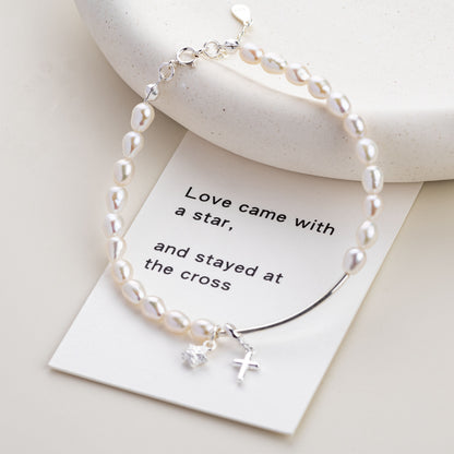 Star of Love Pearl Silver Tube Bracelet