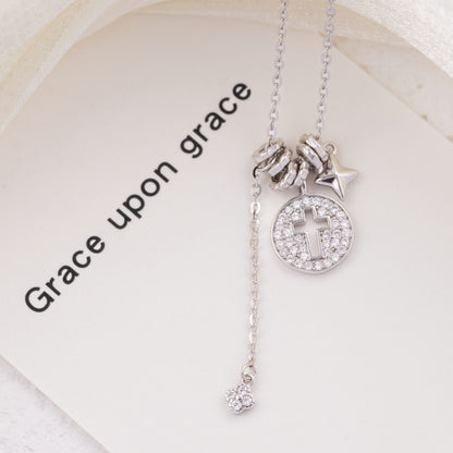 Grace Disc Cross Charm CZ 925 Necklace