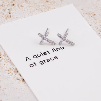 Grace CZ Cross 925 Silver Earrings