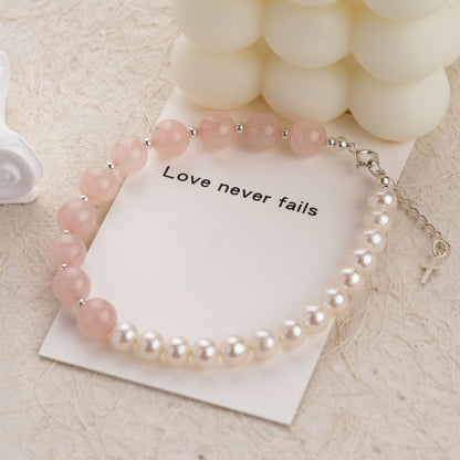 Loved Half Pearl Rose Quartz Bracelet