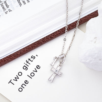 Unity Baguette CZ Cross 925 Necklace