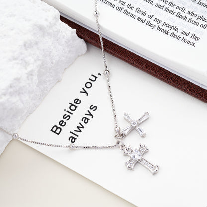 Blessed Double Cross CZ 925 Necklace