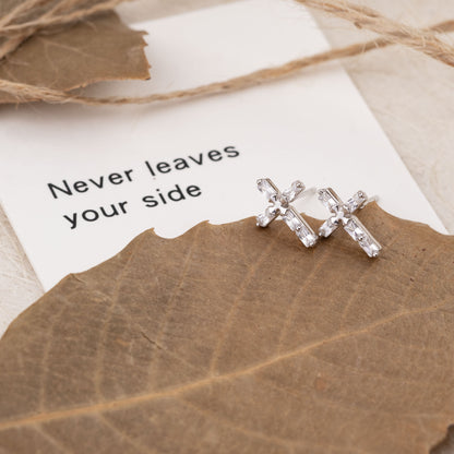 Faithful Baguette CZ 925 Cross Earrings