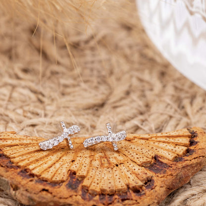 Faith Tiny CZ Cross 925 Silver Earrings