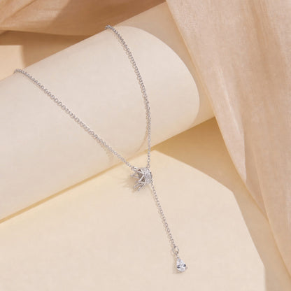 Grace Knot Pear CZ Silver Lariat Necklace