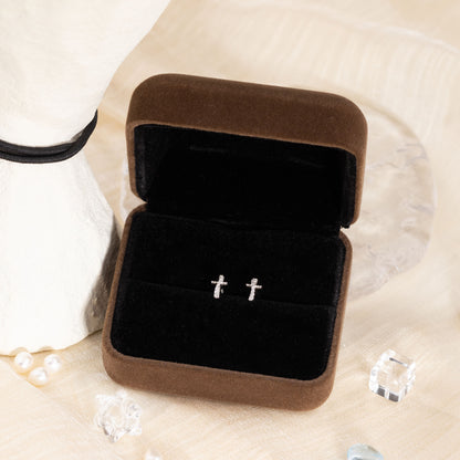 Faith Tiny CZ Cross 925 Silver Earrings