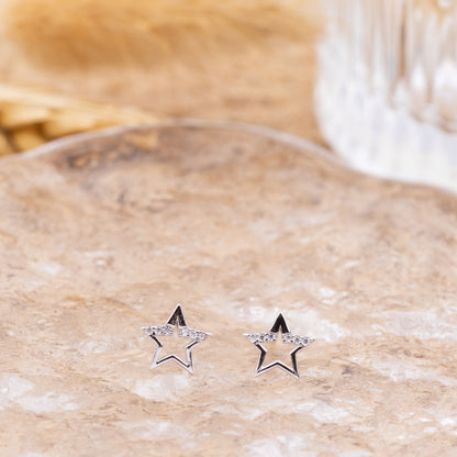 Light Sparkling CZ Star Stud Earrings