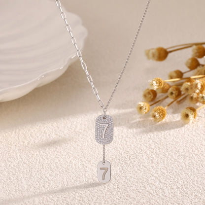 Blessed Lucky 7 Tag CZ 925 Necklace