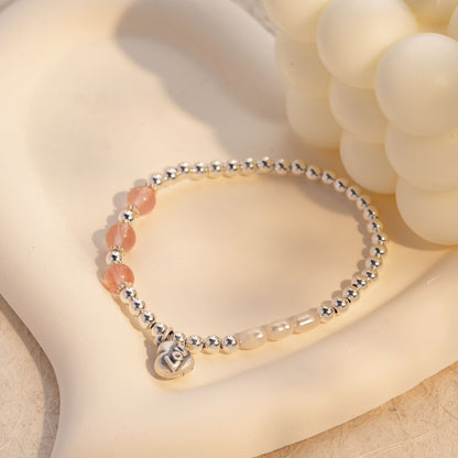 Love Pearl Pink Crystal Silver Bracelet