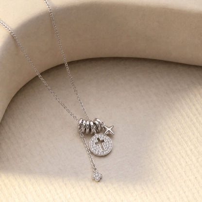 Grace Disc Cross Charm CZ 925 Necklace