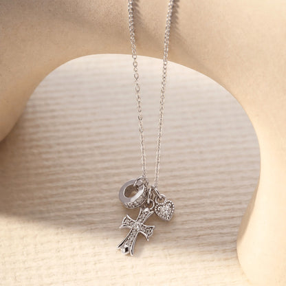 Promise Heart Cross Duo CZ 925 Necklace