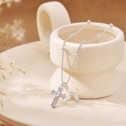Blessed Double Cross CZ 925 Necklace