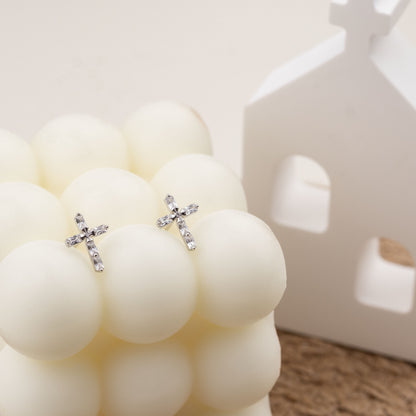 Faithful Baguette CZ 925 Cross Earrings