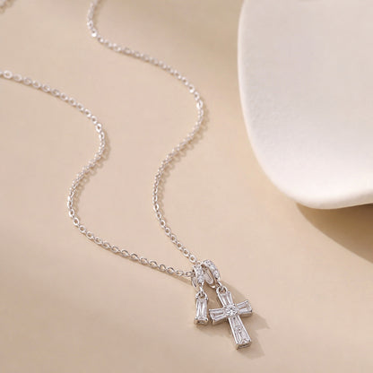 Unity Baguette CZ Cross 925 Necklace