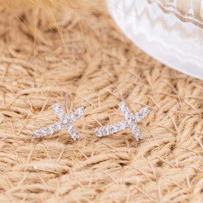 Grace CZ Cross 925 Silver Earrings