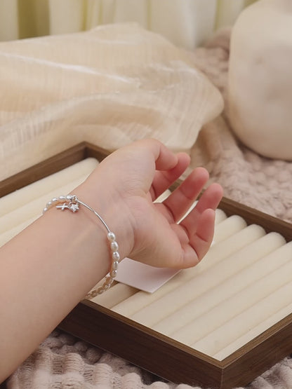 Star of Love Pearl Silver Tube Bracelet