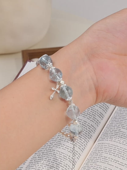 Blue Topaz Pearl Cross Bracelet
